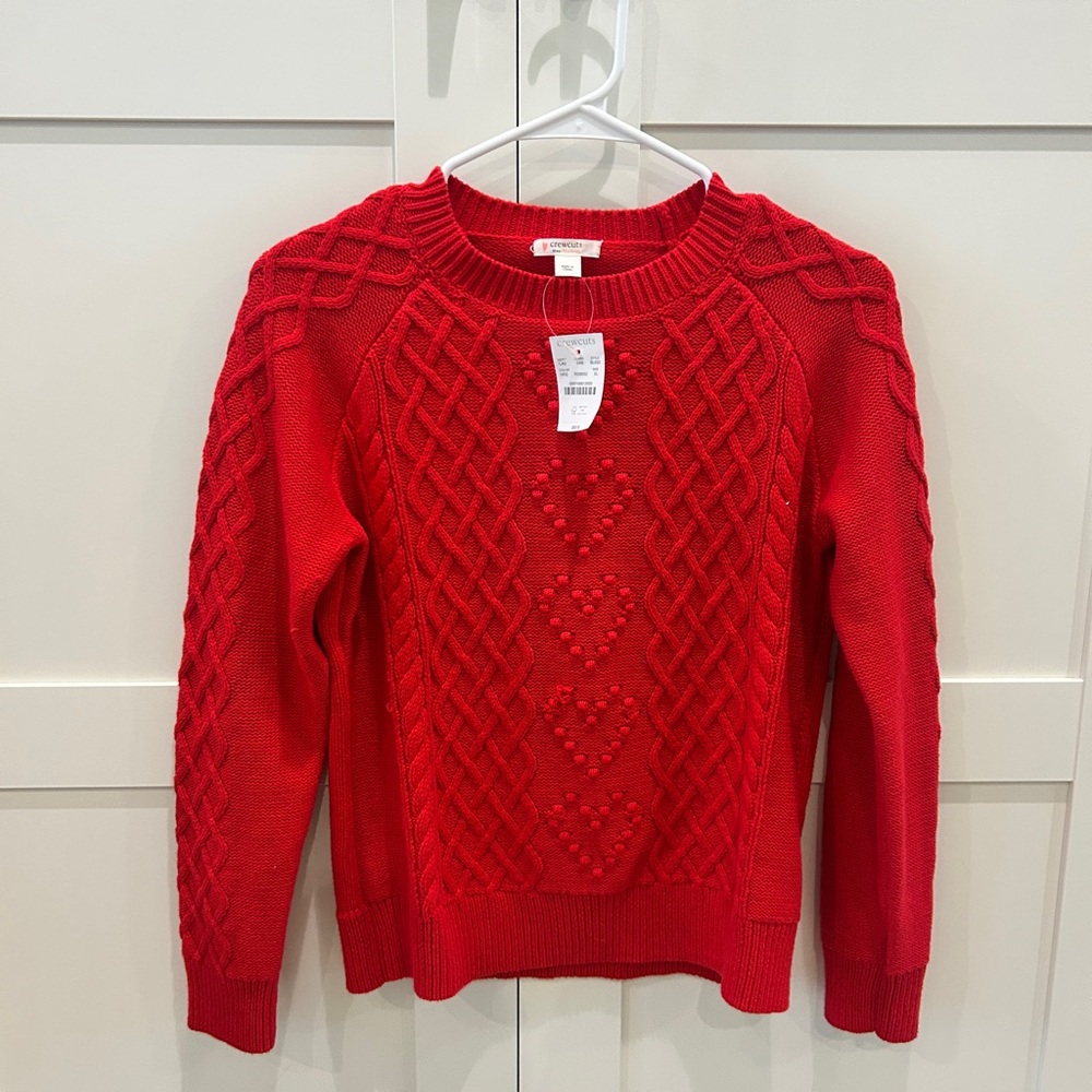 Crewcuts Vibrant Red Heart Cable Knit Sweater